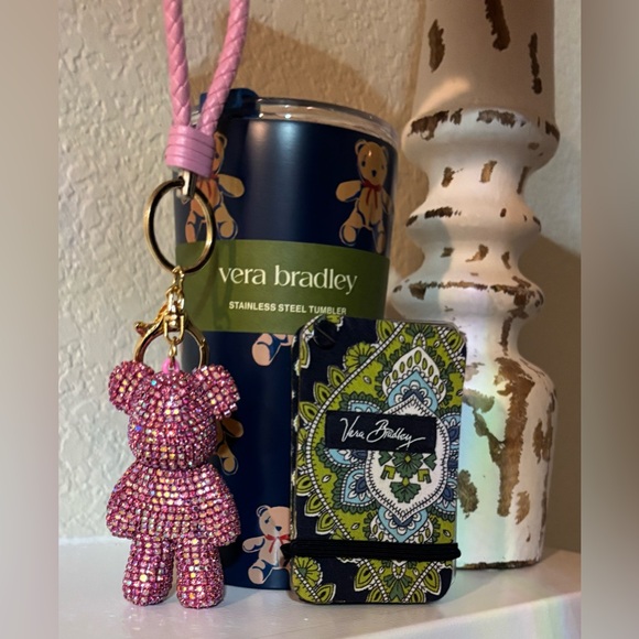 Vera Bradley Accessories - BUNDLE: VERA BRADLEY: Blue Bear Tumbler with Pink Bear Keychain and Card Holder